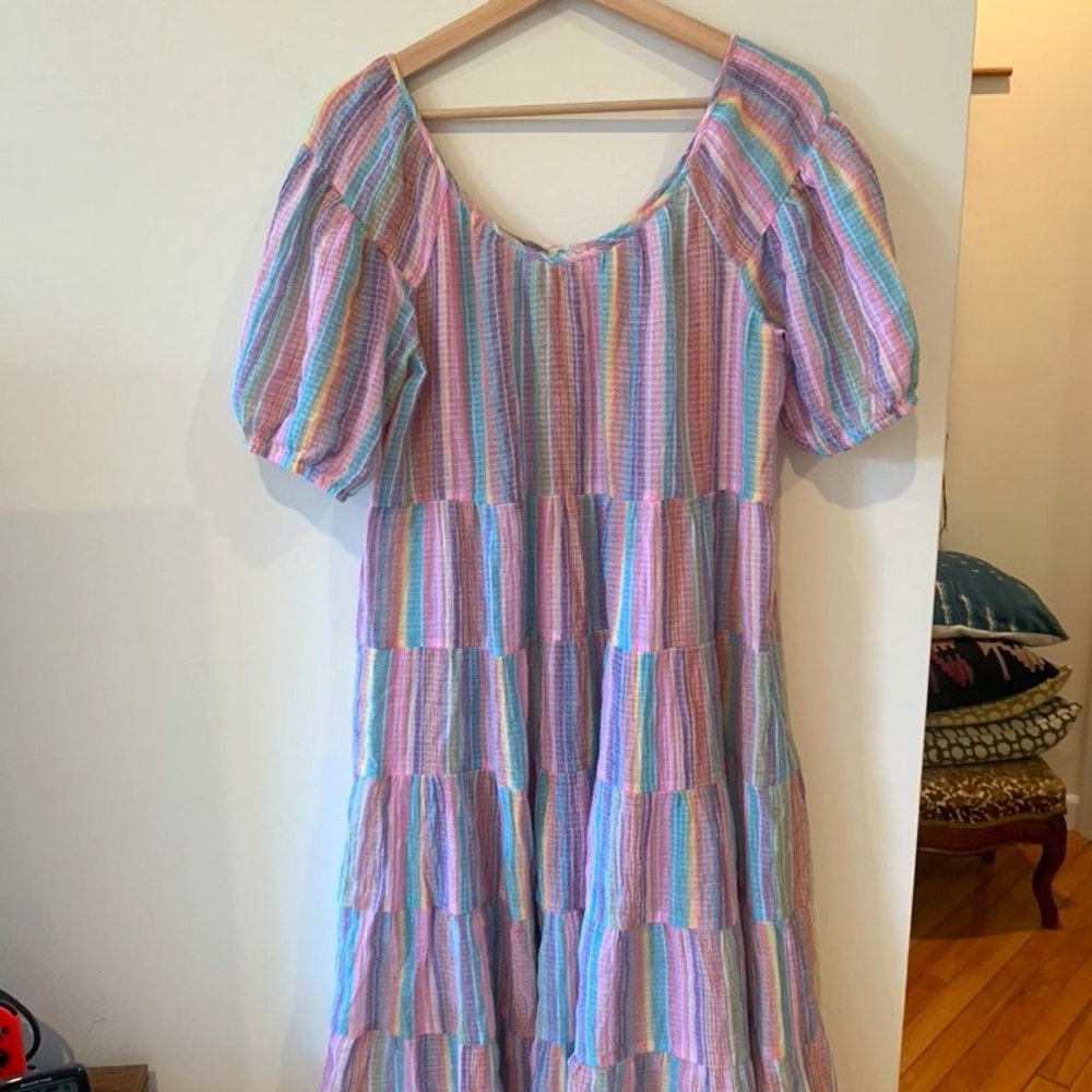 J Crew Beach Cover-Up Dress,  Tiered Stripes - Size M